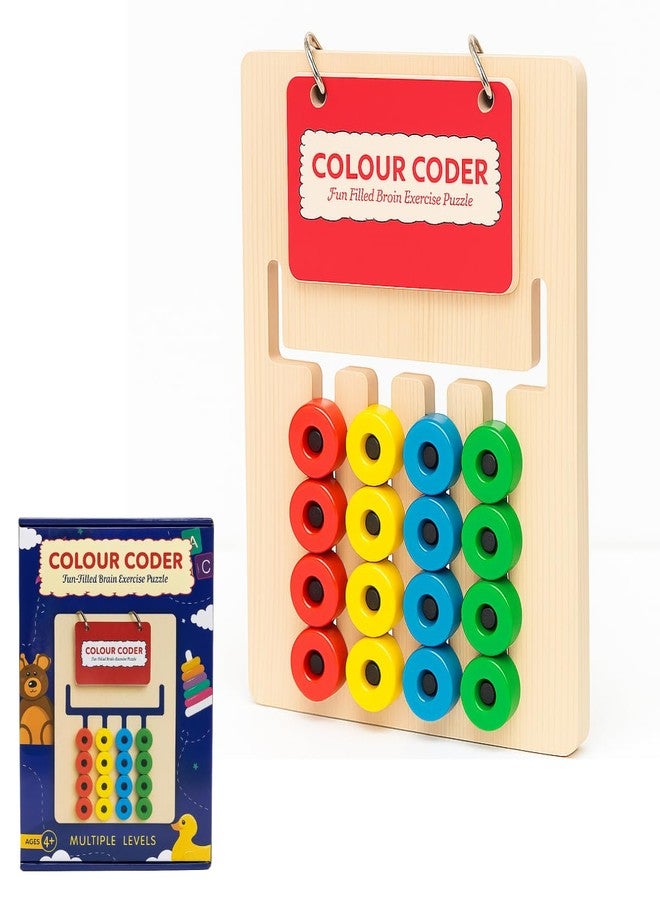 FOROLY Colour Coder Fun Filled Brain Exercise Puzzle, Wooden Logic Game, Multiple Levels, Kids Montessori Slide Puzzle I Color & Pattern Matching Learning Toys (Ages 4+) - Image 1